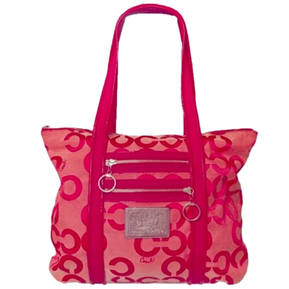 Coach Hot Pink Poppy Signature Print Tote
